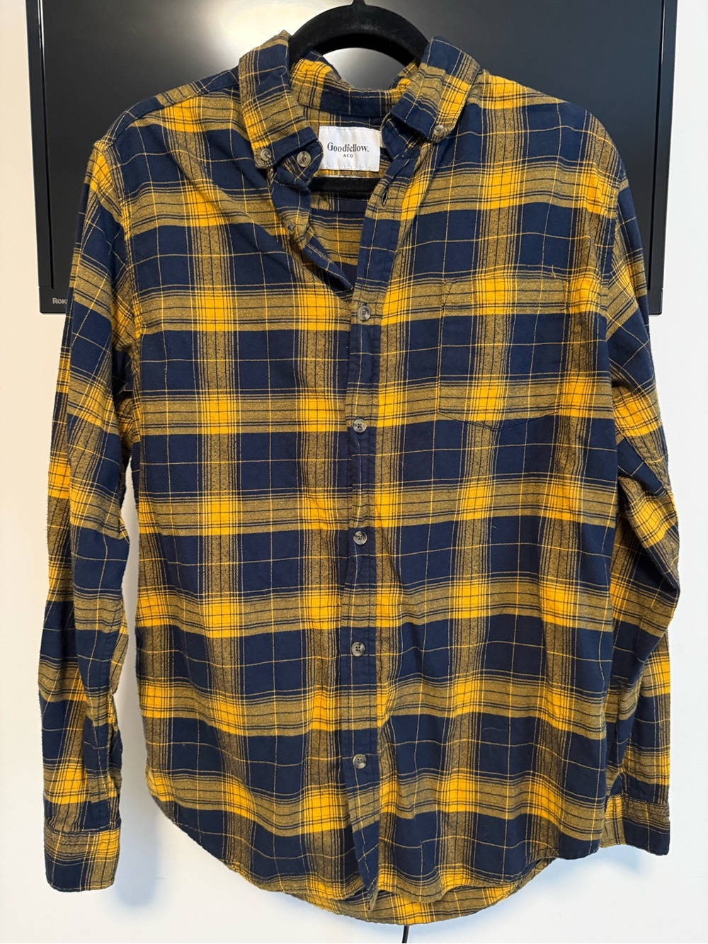 Goodfellow & Co Navy and Yellow Plaid Button-Down Shirt